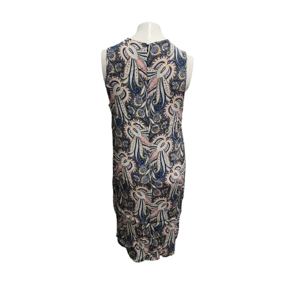 Topshop Sleeveless Dress Size 6 US Paisley Print‎ Shift Sheath Blue Pink Retro